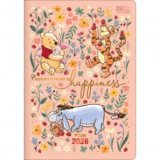 Planner Grampeado 17,8 x 25,4 cm Pooh 90 G 2026 - Fundo Rosé - Happiness