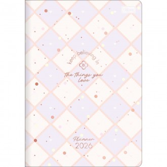 Planner Grampeado 17,8 x 25,4 cm Soho 90 G 2026 - Fundo Xadrez Lilás - Sortido