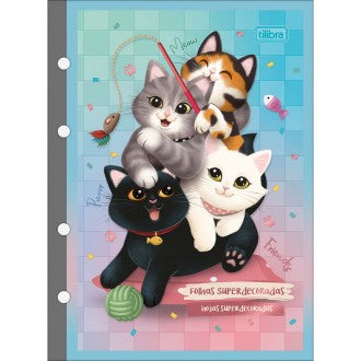 Refil Tiliflex para Caderno Argolado Colegial Purrfect Cats 80 Folhas